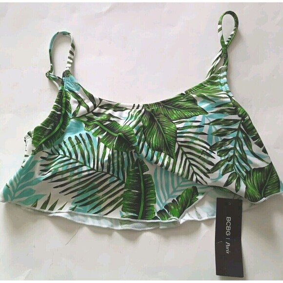 BCBG PARIS Scarf Top Bikini Top Size Medium Green Palm Leaf Swim Tropical New - Picture 3 of 7